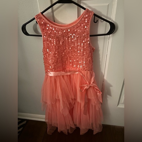Sparkling Coral Tulle Girls Dress - Picture 2 of 3
